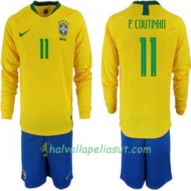 Jalkapallo Pelipaidat Brasilia P. Coutinho 11 Lasten World Cup 2018 Kotipaita Pitkähihainen